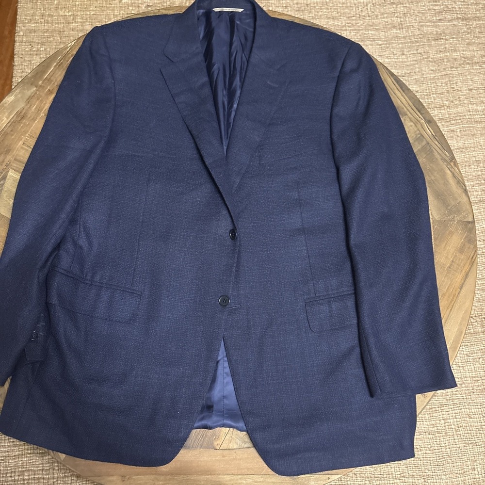Canali Italy Navy Blue 100 % Wool Textured 2-Button Blazer Sport Coat 48R (58)